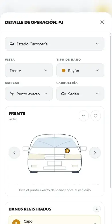 Registro de un rayón sobre el capó en el plano del vehículo